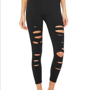 ALO Yoga 7/8 High-Waist Ripped Warrior Leggings in black